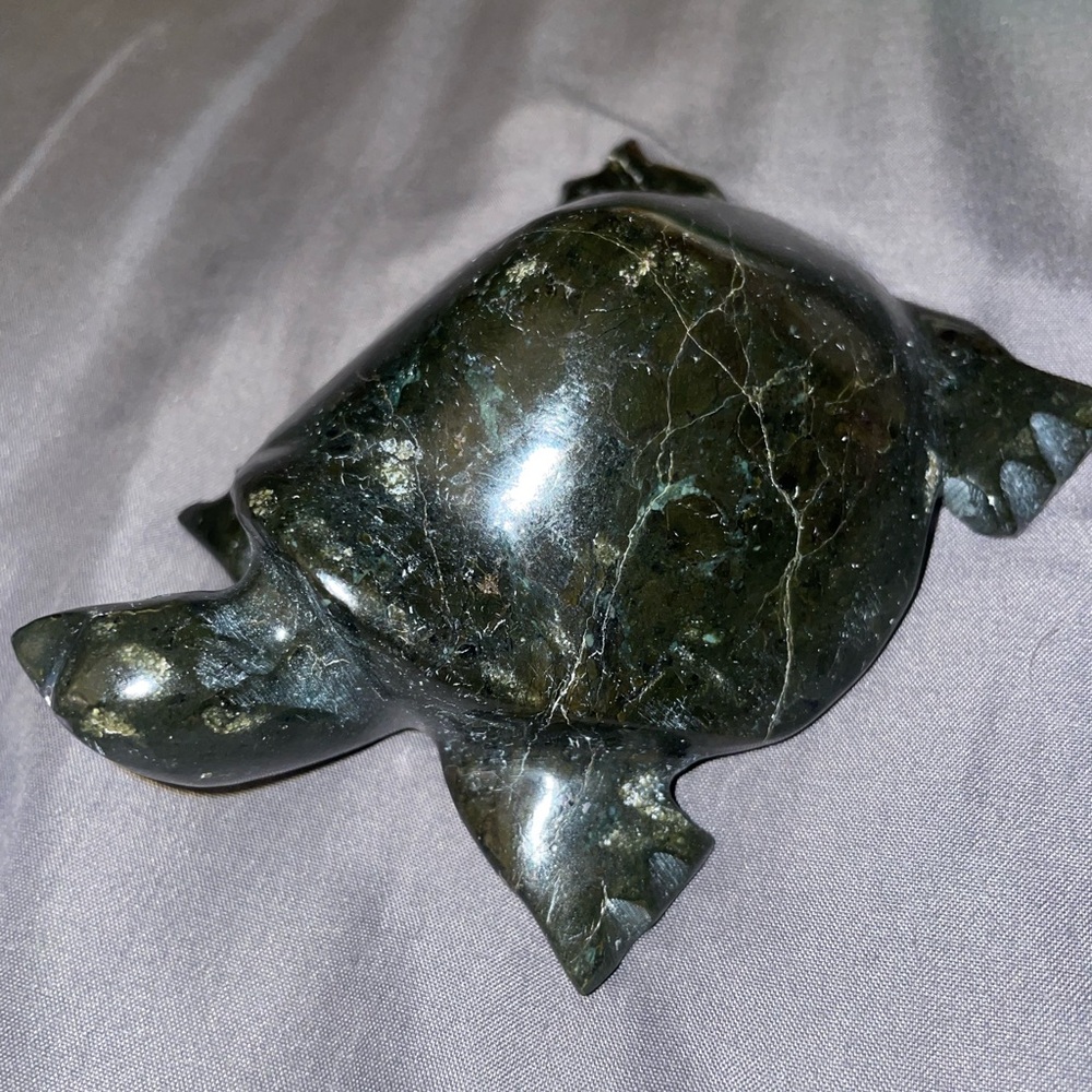 Dark Green Jade Stone Turtle Figurine